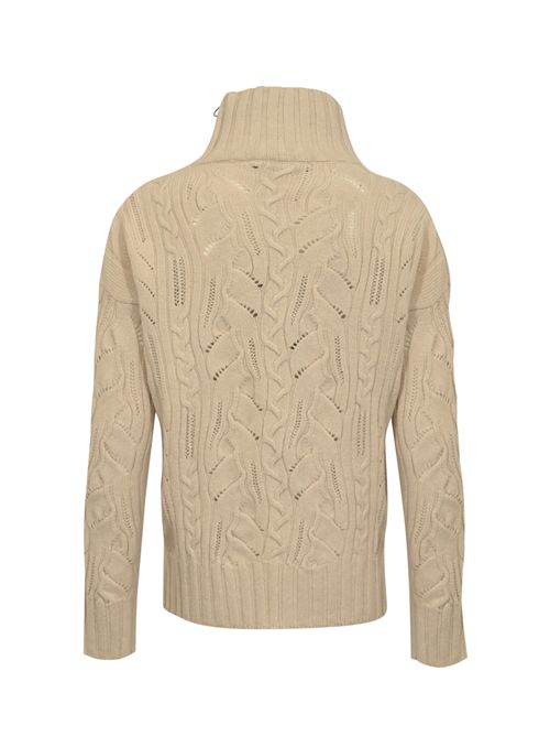 Maglione dolcevita a trecce in misto lana e cashmere con zip Gesso D. Exterior | 611987GESS